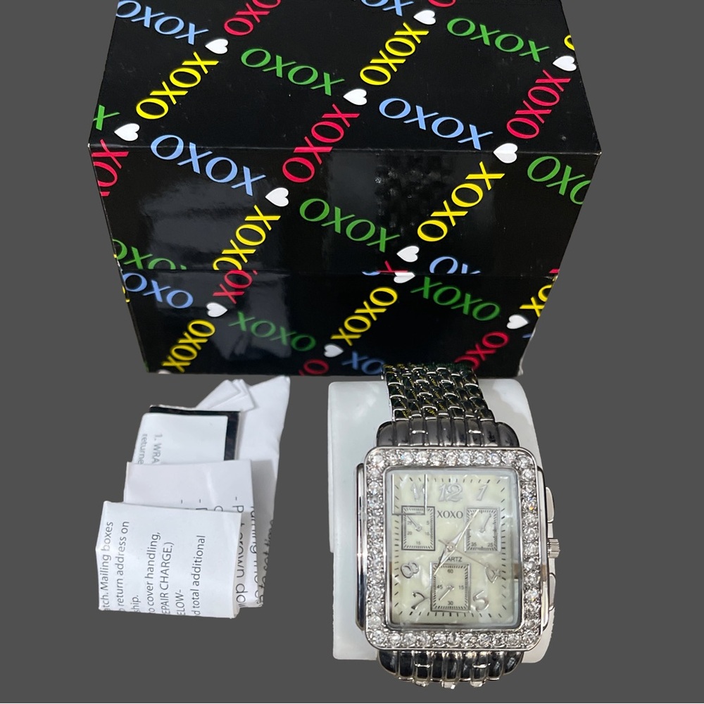 XOXO Silver Chronograph Watch with Crystal Details